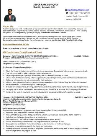 Riyadh, Job Seekers, Civil Quantity Surveyor/Estimation Engineer