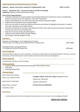 Riyadh, Job Seekers, Civil Quantity Surveyor/Estimation Engineer