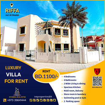 Riffa, Villas, BHD 1100,  400 Sq. Meter,  Semi Furnished Luxury  Villa For Rent In Jari Al Shaikh-Riffa, BD.1100/-