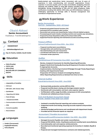 Jeddah, Job Seekers, Certified Accountant Immediately Available