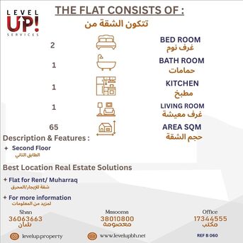 Muharraq, Apartments/Houses, BHD 100/month,  2 BR,  65 Sq. Meter,  GOOD FLAT FOR RENT LOCATION MUHARRAQ  REF NO B 060