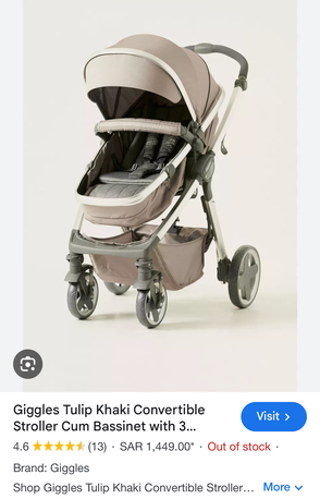 Dhahran, Baby & Kid Stuff, SAR 400,  Giggles Tulip Khaki Convertible Stroller