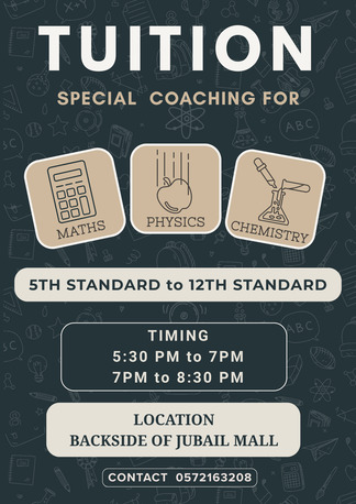 Jubail, Lessons Offered, Tuition For Maths, Physics & Chemistry (5Th-12Th)