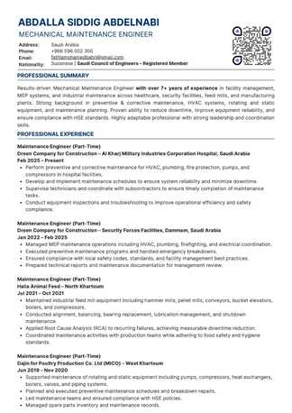 Dammam, Job Seekers, Mechanical Engineer