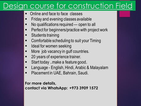 Riffa, Education, Auto Cad, Revit, BIM 3D Modeling, Interior Design Course