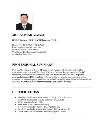 Riyadh, Job Seekers, """""Jobless""""Civil Engineer/ Civil Supervisor/ QAQC Engineer Civil