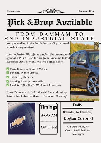 Dammam, Pick Up & Drop Off, Pick & Drop Service &ndash; Dammam To Second Industrial State