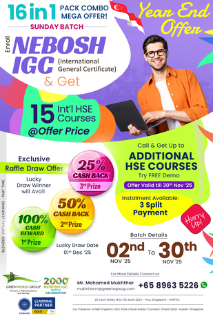 Singapore, Lessons Offered, NEBOSH IGC Sunday Batch Course In Singapore