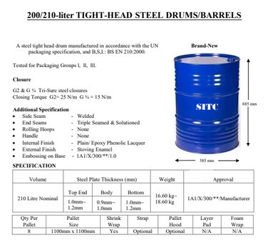 Doha, Wholesale Products, 210-liter Brand-new Tight-head (Closed-head) Steel Drums/Barrels