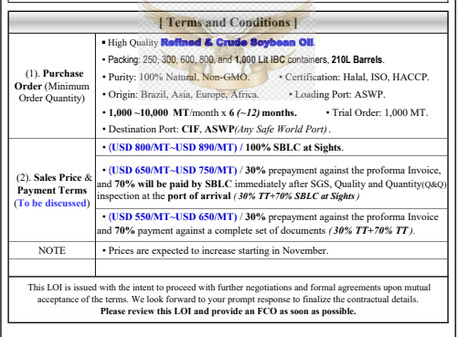 Doha, Wholesale Products, Refined/Crude Soybean Oil & Refined/Crude Sunflower Oil
