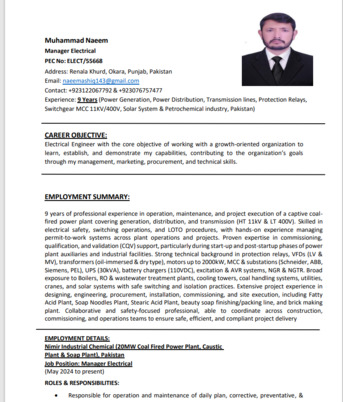 Islamabad, Job Seekers, Electrical Maintenance Engineer