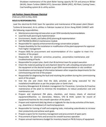 Islamabad, Job Seekers, Electrical Maintenance Engineer