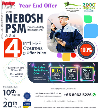 Singapore, Lessons Offered, Boost Your Career With NEBOSH PSM Training In Singapore!