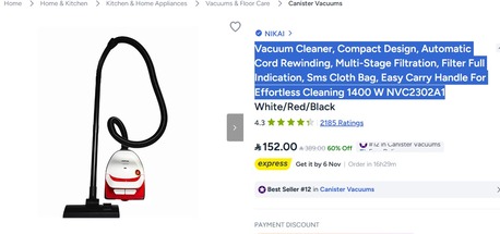 Hasa-Hofuf, Electronics, SAR 50,  NIKAI Vacuum Cleaner, Compact Design, Automatic Only 50 Riyal