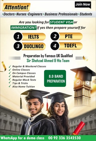Islamabad, Lessons Offered, IELTS, UKVI, PTE, OET,  DUOLINGO, TOEFL
