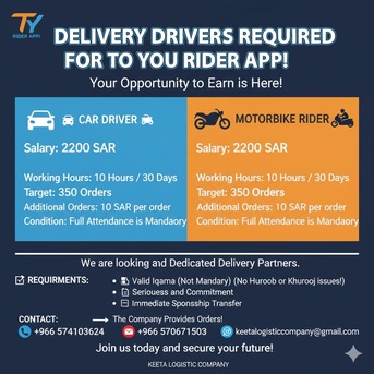 Al-Yarmouk, Jobs, Food Delivery Rider To You Car Rider, And Bike Available