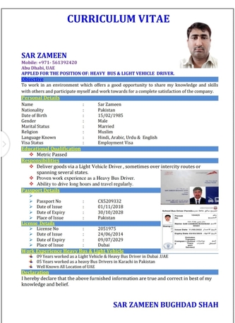 Dubai, Job Seekers, Heavy Bus And Light Vehicle Driver