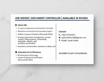 Riyadh, Job Seekers, Document Controller
