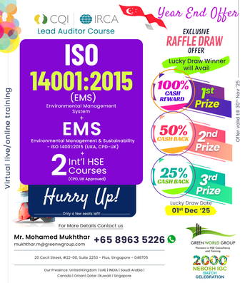 Singapore, Lessons Offered, ISO 14001:2015 Lead Auditor Course Training In Singapore