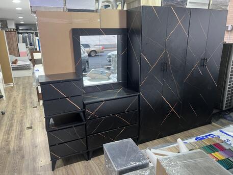 Jeddah, Furniture, SAR 17,  Complete Bedroom Set Jeddah | Double Bed + 4 Door Wardrobe + Dressing Table + 2 Side Table