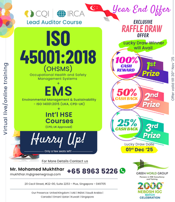 Singapore, Education, Year-End Offer: Enroll In ISO 45001:2018 Lead Auditor Course And Win Exciting Cash Rewards