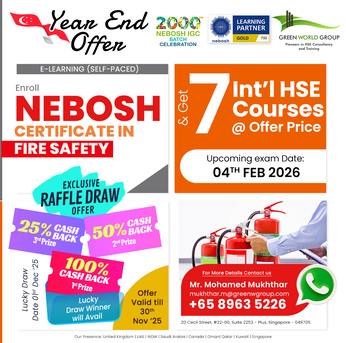 Singapore, Materials, SGD 1,  Enrol In NEBOSH Certificate In Fire Safety &ndash; Year-End Offer By Green World Group Singapore