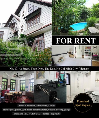 Ho Chi Minh City, Sublets, USD 4800/month,  4 BR,  289 Sq. Meter,  HR234-Villa For Rent In Thao Dien | 289m? | Private Pool | $4,800 (HCM City)