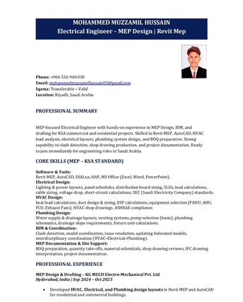 Khobar, Job Seekers, Electrical / MEP Engineer | Revit MEP + AutoCAD | Riyadh | Immediate Joining