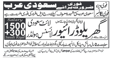 Islamabad, Jobs, Saudia Light Driver Required