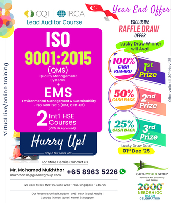Singapore, Materials, SGD 1,  ISO 9001:2015 & EMS Lead Auditor &ndash; Year-End Offer