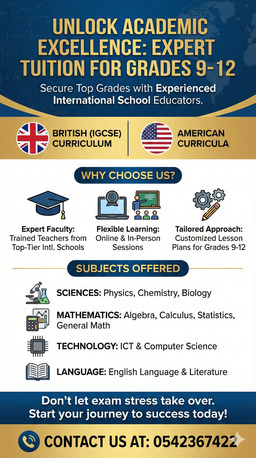 Riyadh, Lessons Offered, Unlock Academic Excellence: Expert Tuition For Grades 9-12