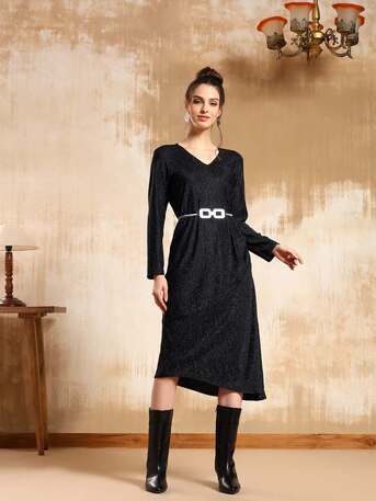 New Delhi, Clothing & Accessories, INR 7499,  Premium Metallic Long Sleeve Dress For Evening Glamour
