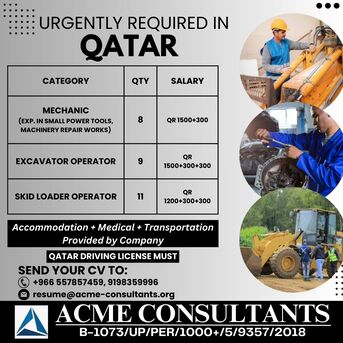 Doha, Jobs, Excavator/ Skid Operator / Mechanic