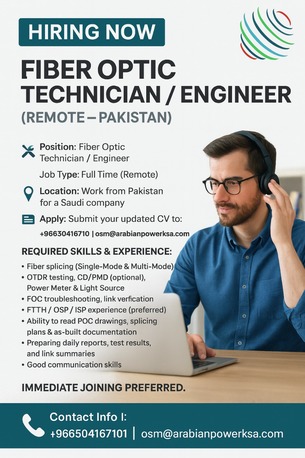Islamabad, Jobs, Hiring For Accounts/Fiber Technicians/Engineer Remote Roles From Pakistan (work From Home)