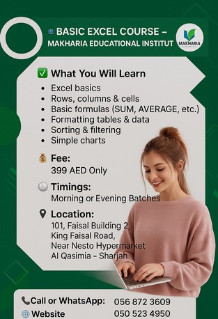 Sharjah, Lessons Offered, Excel MIN Function Charts Course Makharia Institute Sharjah 0568723609