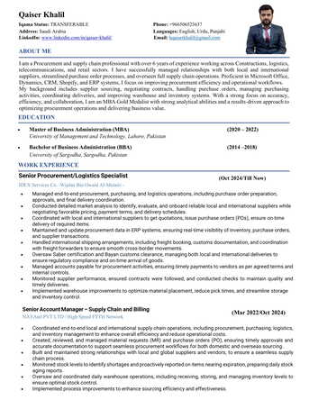 Riyadh, Job Seekers, Procurement/Purchasing, SupplyChain, Logistics And Warehouse | 6+ Years Experience |