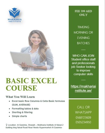 Sharjah, Lessons Offered, Excel Data Sorting Training With Makharia Institute 0568723609