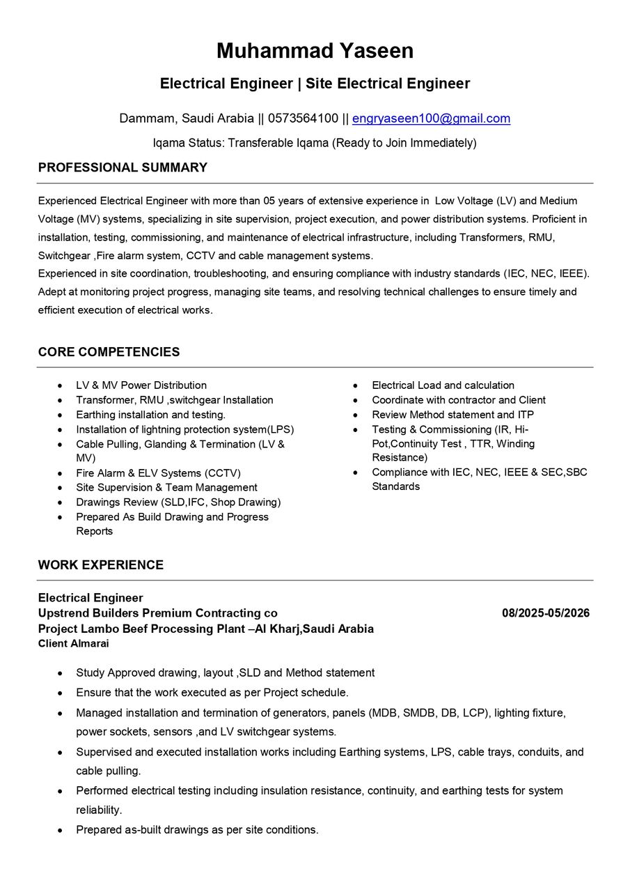 Riyadh, Job Seekers, Electrical Engineer || Electrical Site Engineer