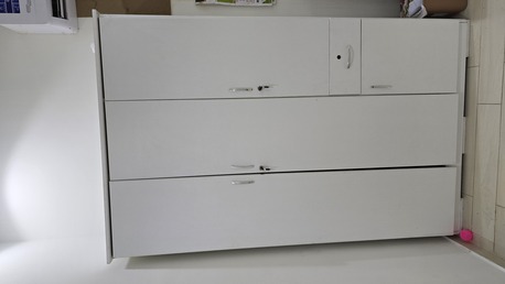 Jeddah, Furniture, SAR 500,  For Urgent Sale White Color Large Bed, Closet, Utility Table, Side Table