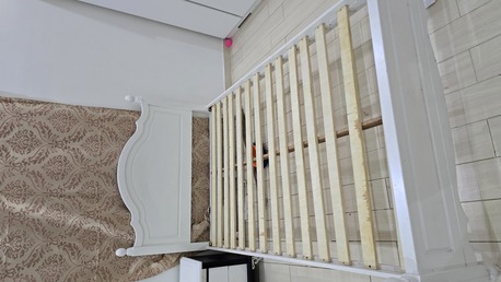 Jeddah, Furniture, SAR 500,  For Urgent Sale White Color Large Bed, Closet, Utility Table, Side Table