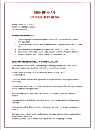 Islamabad, Job Seekers, Chinese Translator