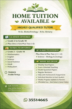 Riffa, Lessons Offered, Tution Available From Class 1 To 10 ( All Subjects  CBSE | ICSE | IGCSE) |