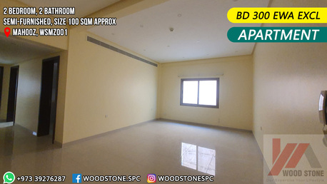 Mahooz, Apartments/Houses, BHD 300/month,  2 BR,  100 Sq. Meter,  Semi Furnished 2 Bedroom Apartment, Mahooz - BD 300 EWA Excl WSMZ001