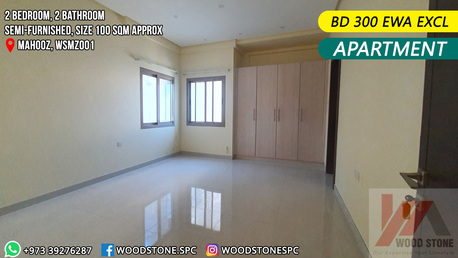 Mahooz, Apartments/Houses, BHD 300/month,  2 BR,  100 Sq. Meter,  Semi Furnished 2 Bedroom Apartment, Mahooz - BD 300 EWA Excl WSMZ001