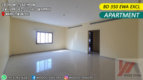 Mahooz, Apartments/Houses, BHD 350/month,  3 BR,  140 Sq. Meter,  Semi Furnished 3 Bedroom Apartment, Mahooz - BD 350 EWA Excl WSMZ002