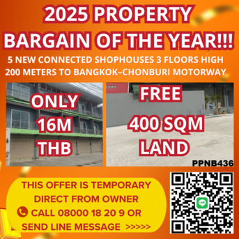 Bangkok, Real Estate For Sale, THB 16000000,  6 BR,  450 Sq. Meter,  5 NEW SHOPHOUSES CONNECTED BARGAIN OF THE YEAR