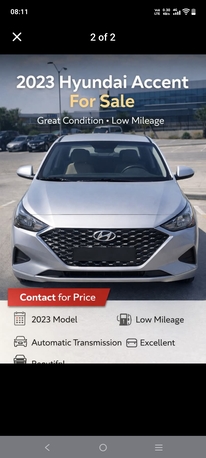 Khobar, Vehicles, Cars & Trucks , SAR 40000,  Hyundai Accent,  2023,  Automatic,  80000 KM,    For Sale In Excellent Condition