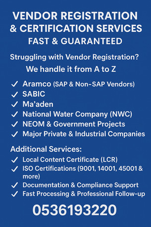 Jubail, Business, Vendor Registration & Certification Services &ndash; Fast & Guaranteed