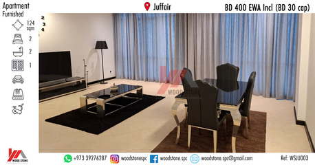 Juffair, Apartments/Houses, BHD 400/month,  Furnished,  2 BR,  124 Sq. Meter,  Fully Furnished 2 Bedroom Apartment, Juffair - BD 400 Incl (BD 30 Cap) WSJU003