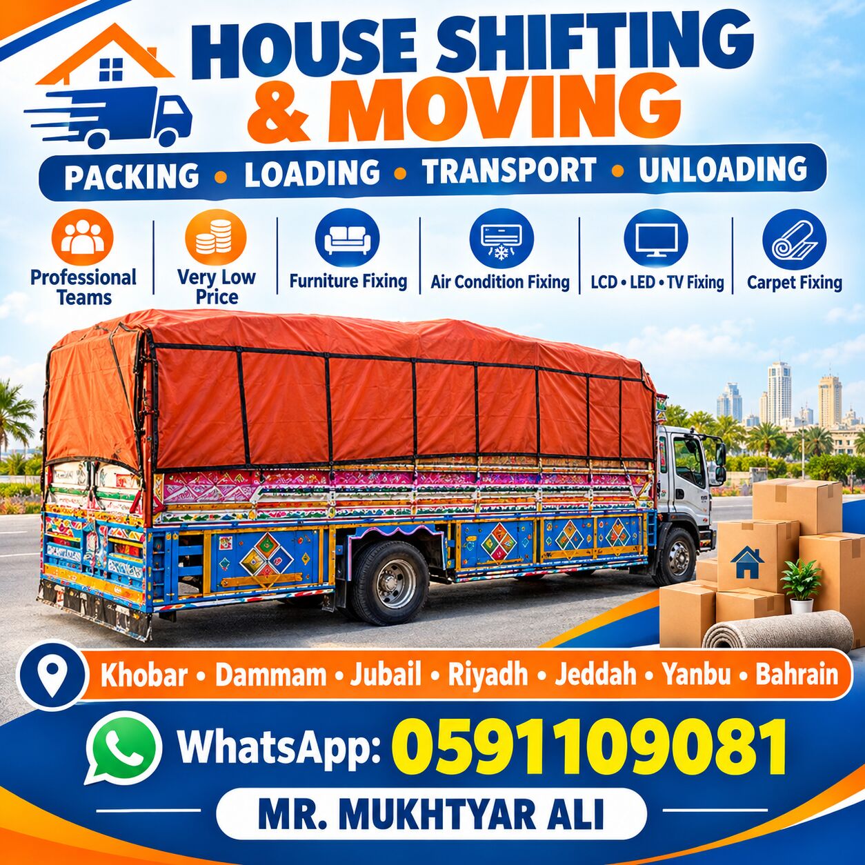 Khobar, Labor/Moving, HOUSE SHIFTING ~ FURNITURE FIXING ~ REASONABLE PRICE ~ GOOD SERVICE ~ 0591109081~kerala